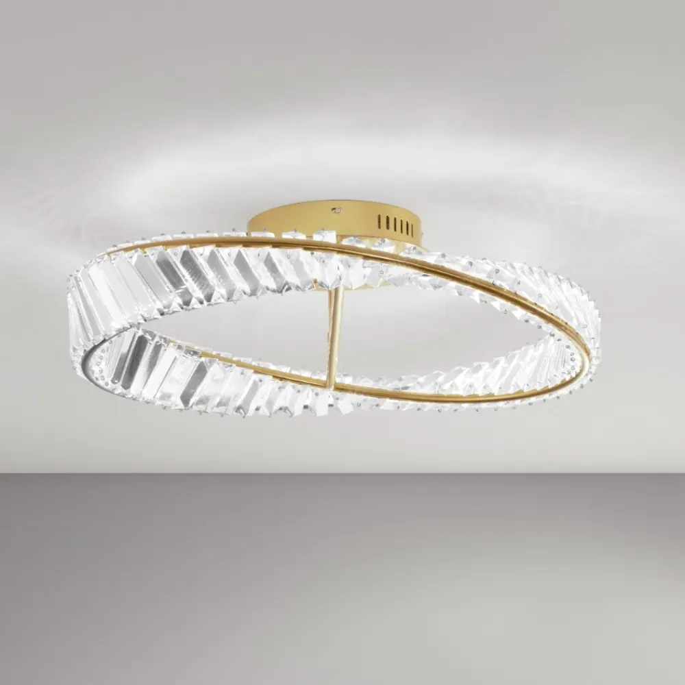 Plafoniere Moderne-Selezionato da Mazzolaluce Plafoniera oro con cristalli led 3500k per camera da letto