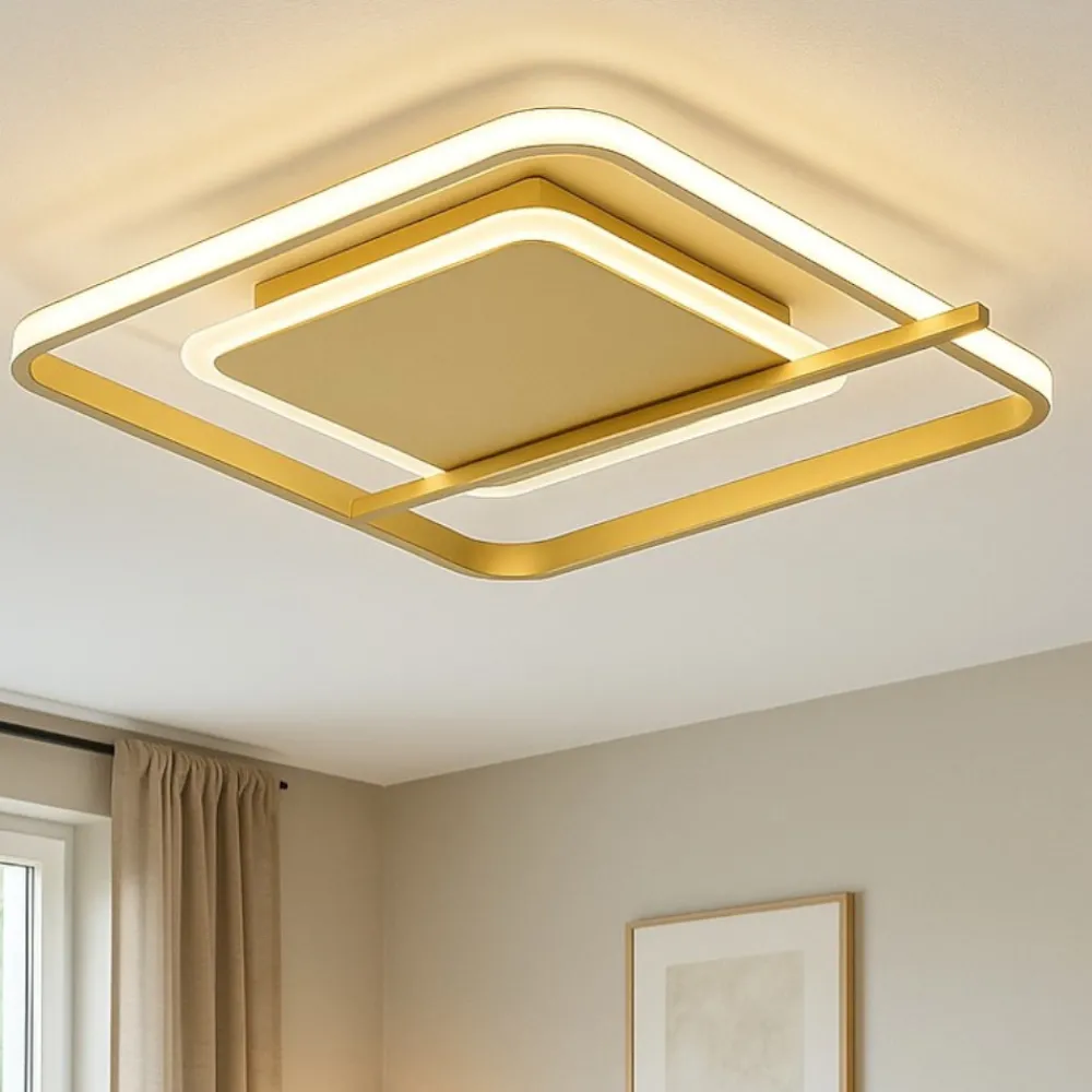 Plafoniere Moderne-Selezionato da Mazzolaluce Plafoniera oro design moderna led 3000k quadrata