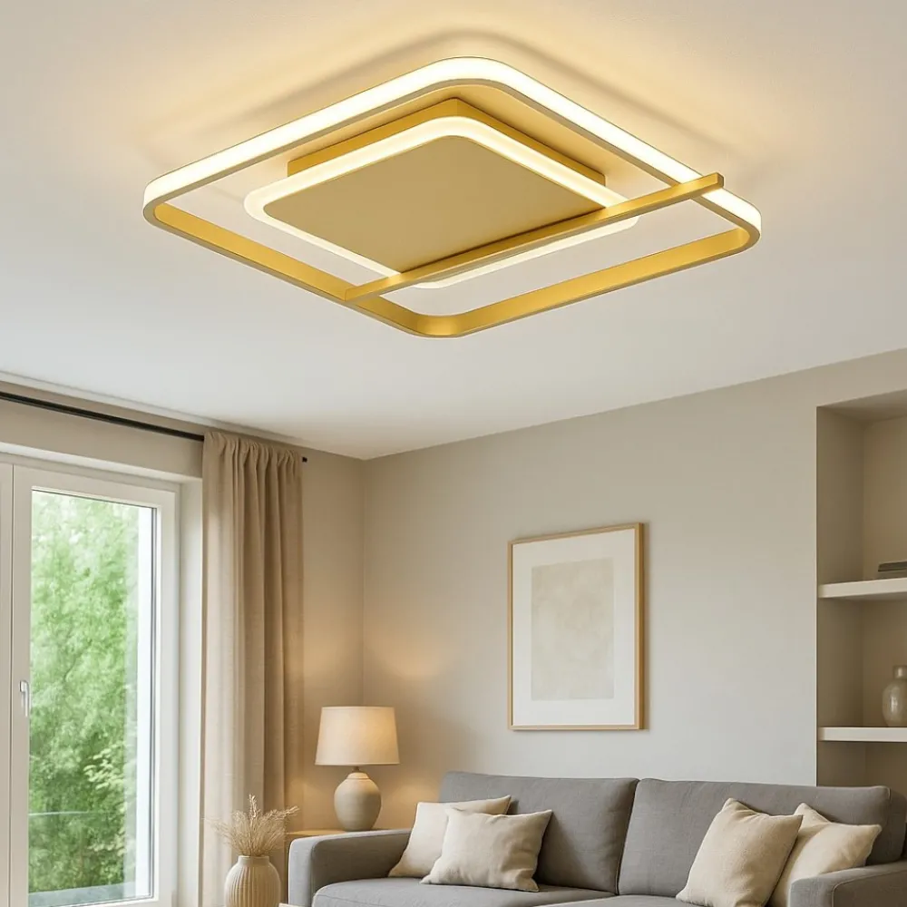 Plafoniere Moderne-Selezionato da Mazzolaluce Plafoniera oro design moderna led 3000k quadrata