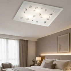 Plafoniere Moderne-Selezionato da Mazzolaluce Plafoniera per camera da letto 50cm quadrata vetro mandorle in cristallo