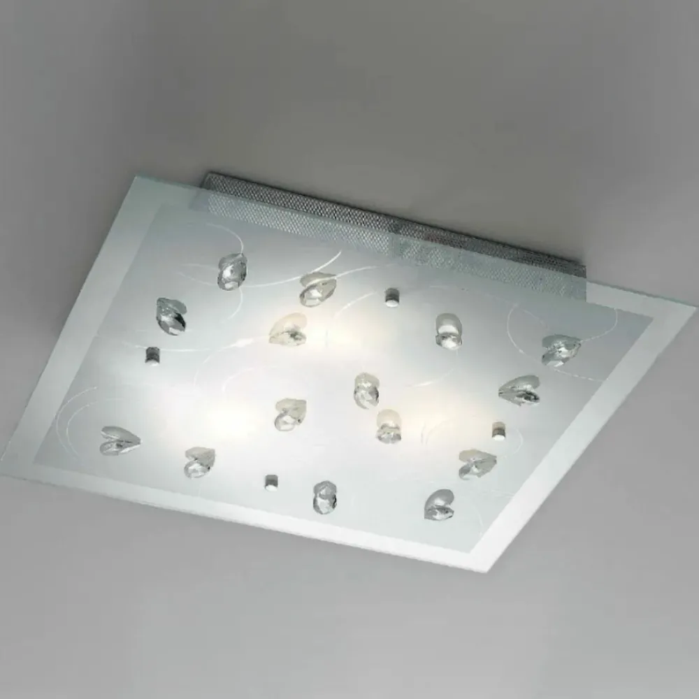 Plafoniere Moderne-Selezionato da Mazzolaluce Plafoniera per camera da letto 50cm quadrata vetro mandorle in cristallo