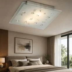 Plafoniere Moderne-Selezionato da Mazzolaluce Plafoniera per camera da letto quadrata 40cm di vetro in cristallo