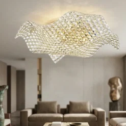 Plafoniere Moderne-Selezionato da Mazzolaluce Plafoniera per camera da letto vela di cristalli struttura oro