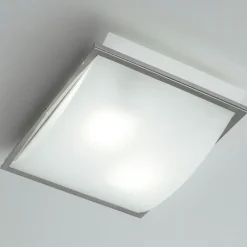 Plafoniere Moderne-Selezionato da Mazzolaluce Plafoniera per camera da letto in vetro bianco lucido cornice cromata