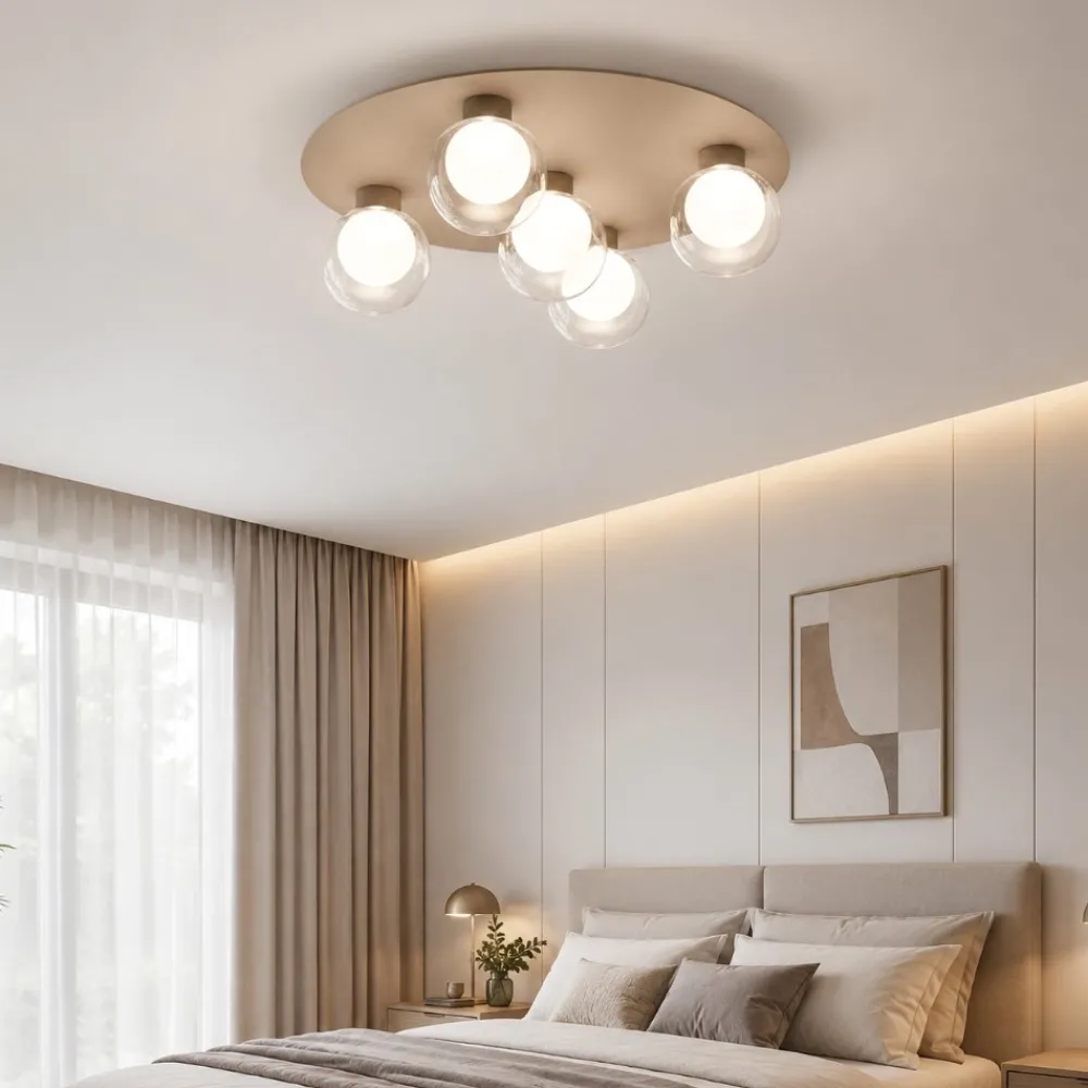 Plafoniere Moderne-Vivida International Plafoniera per camera da letto 5 sfere vetro led 3000k viviva essence champagne