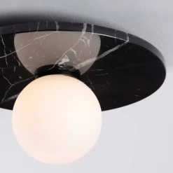 Plafoniere Moderne-Selezionato da Mazzolaluce Plafoniera per camera da letto marmo nero sfera vetro bianco