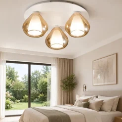 Plafoniere Moderne-Fabas Luce Plafoniera per camera da letto con vetri ambra moderna lila