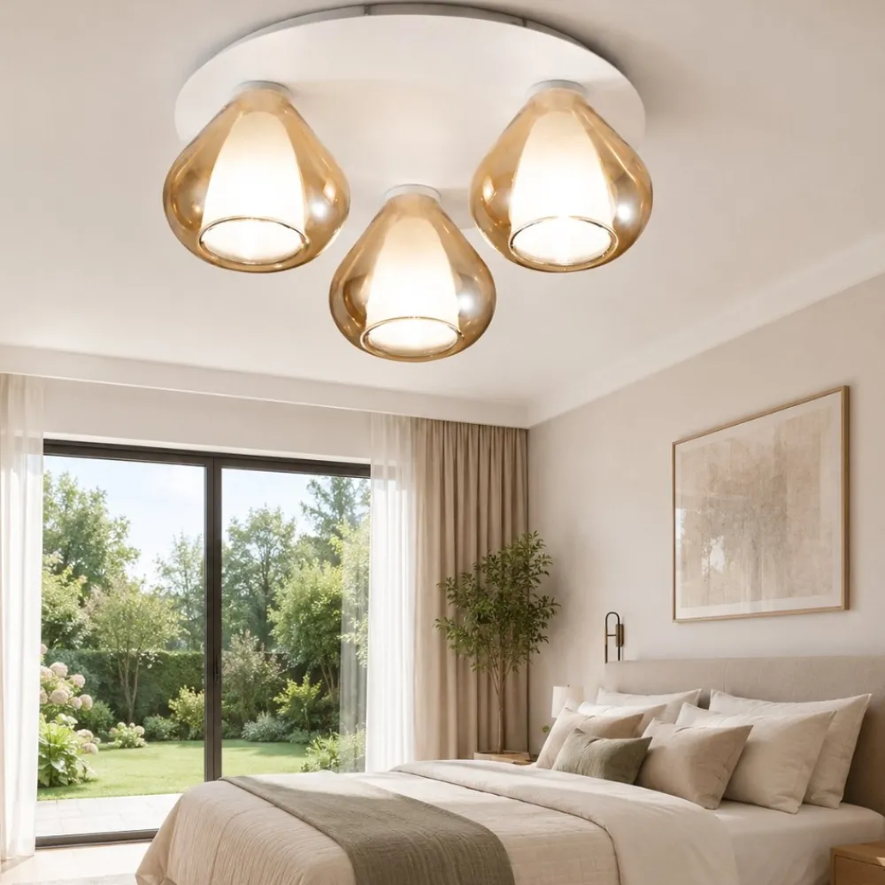 Plafoniere Moderne-Fabas Luce Plafoniera per camera da letto con vetri ambra moderna lila