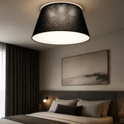 Plafoniere Moderne-Selezionato da Mazzolaluce Plafoniera per camera da letto nera cono di tessuto da soffitto 50 cm