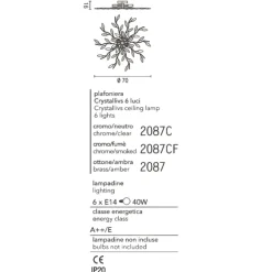 Plafoniere Moderne-Affralux Plafoniera per camera da letto cromo cristalli fume