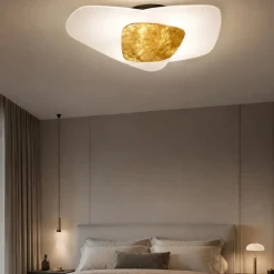 Plafoniere Moderne-Top Light Plafoniera per camera da letto 54cm vetri bianchi foglia oro strategy