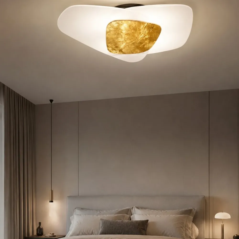 Plafoniere Moderne-Top Light Plafoniera per camera da letto 54cm vetri bianchi foglia oro strategy