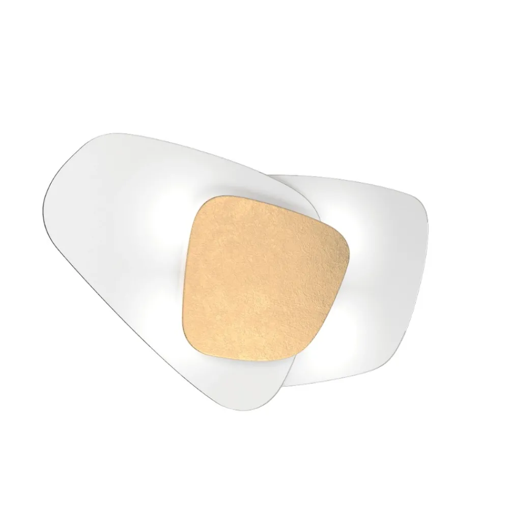 Plafoniere Moderne-Top Light Plafoniera per camera da letto 54cm vetri bianchi foglia oro strategy