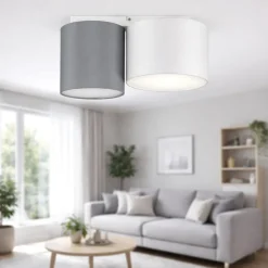 Plafoniere Moderne-Selezionato da Mazzolaluce Plafoniera per camera da letto bianco grigio cilindri di tessuto
