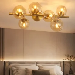 Plafoniere Moderne-Ideal Lux Plafoniera per camera da letto perlage pl6 sfere vetro ambra