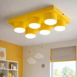 Plafoniere Moderne-Selezionato da Mazzolaluce Plafoniera per cameretta bambini mattoncino giallo 6 luci moderna