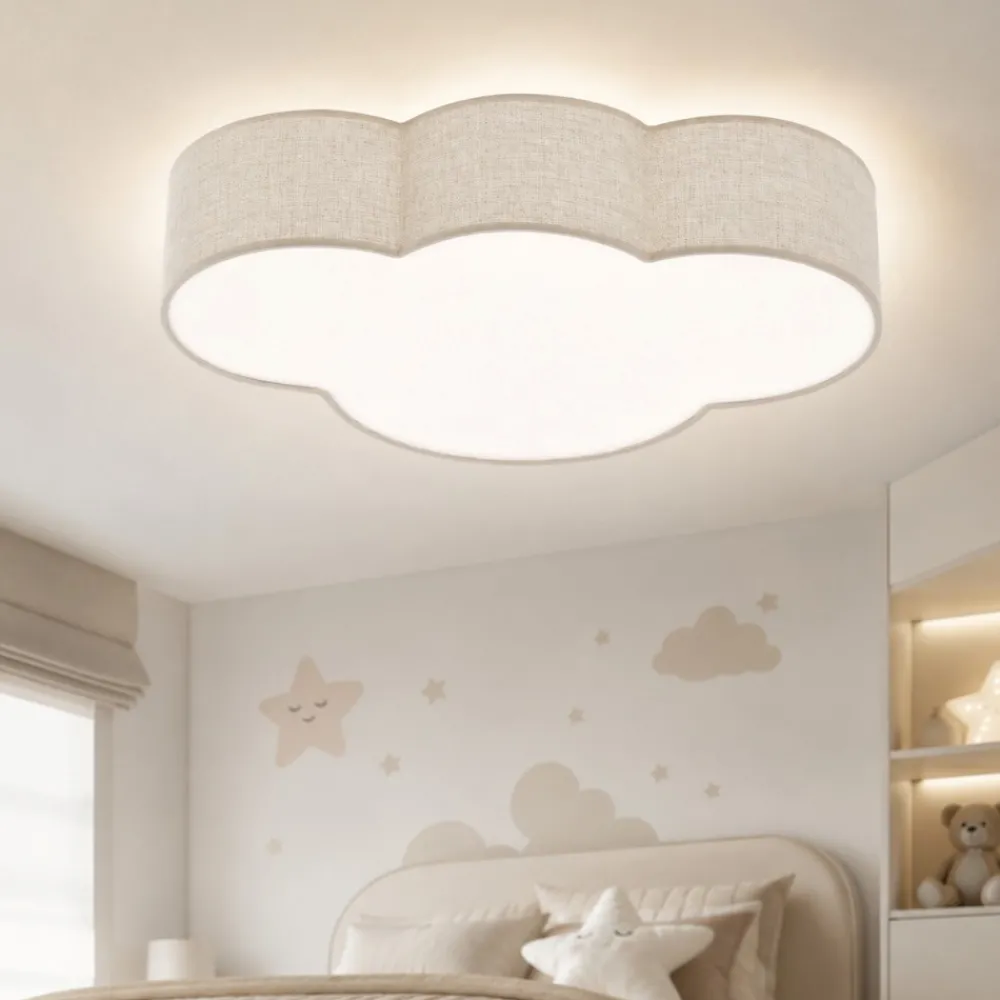 Plafoniere Moderne-Selezionato da Mazzolaluce Plafoniera per cameretta nuvola di tessuto lino beige 63 cm