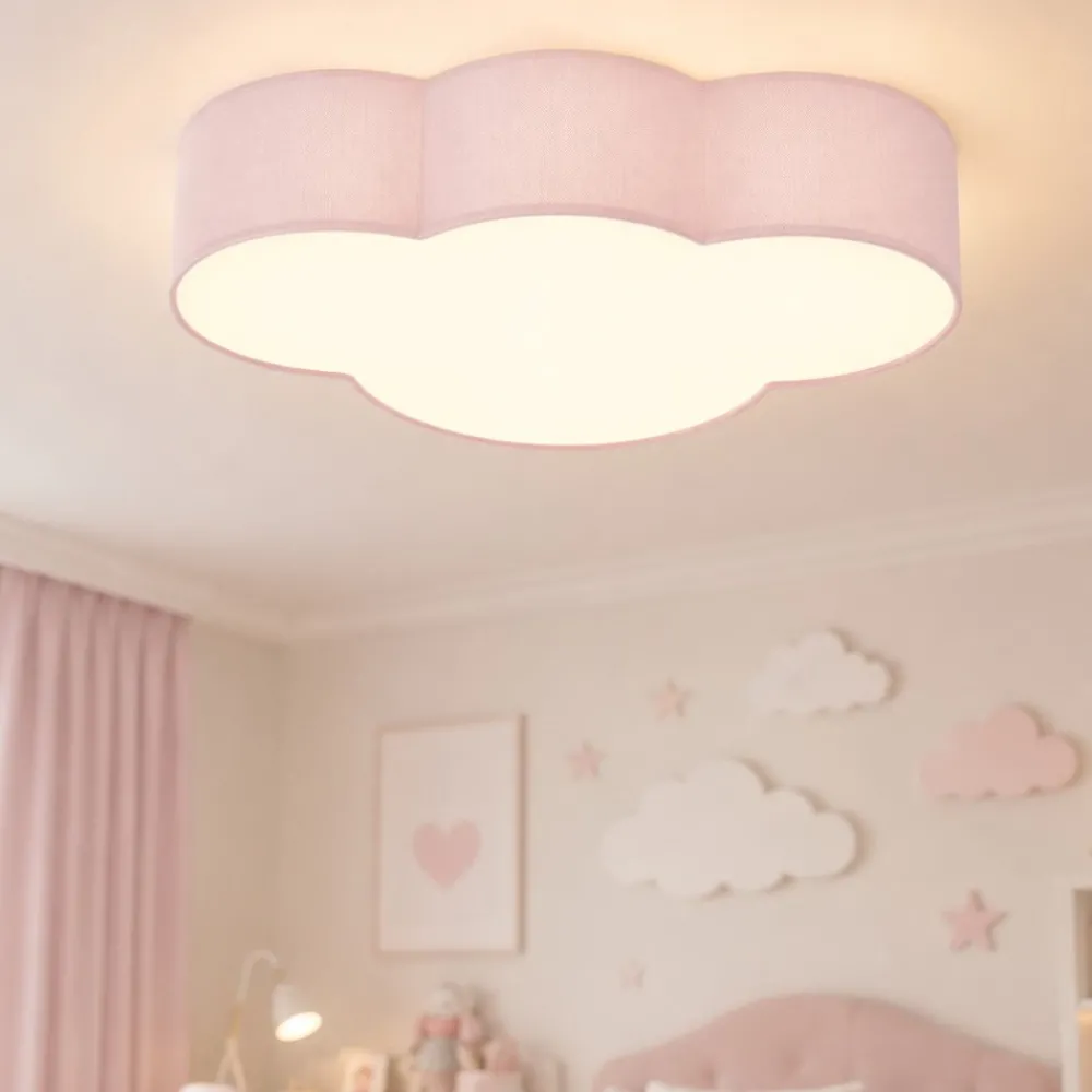 Plafoniere Moderne-Selezionato da Mazzolaluce Plafoniera per camerette bambina nuvola di tessuto rosa 63 cm