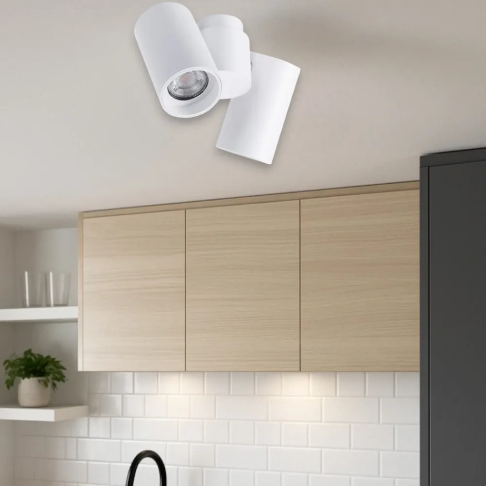 Plafoniere Moderne-Selezionato da Mazzolaluce Plafoniera per cucina con 2 faretti orientabili bianchi