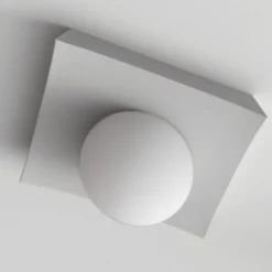 Plafoniere Moderne-Selezionato da Mazzolaluce Plafoniera per cucina in gesso squadrato con sfera di vetro