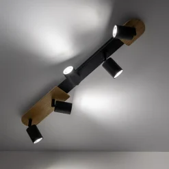 Plafoniere Moderne-Selezionato da Mazzolaluce Plafoniera per cucina in legno con faretti orientabili nera