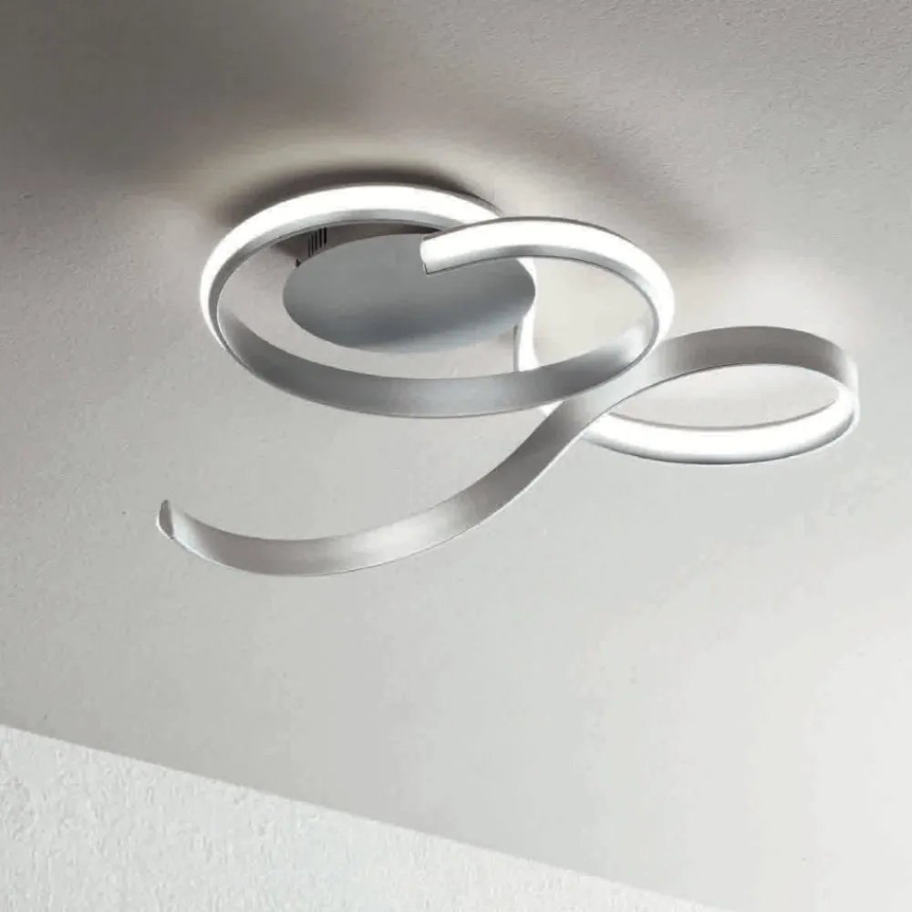 Plafoniere Moderne-Ondaluce Plafoniera per cucina led 3000k twist pc silver dimmerabile