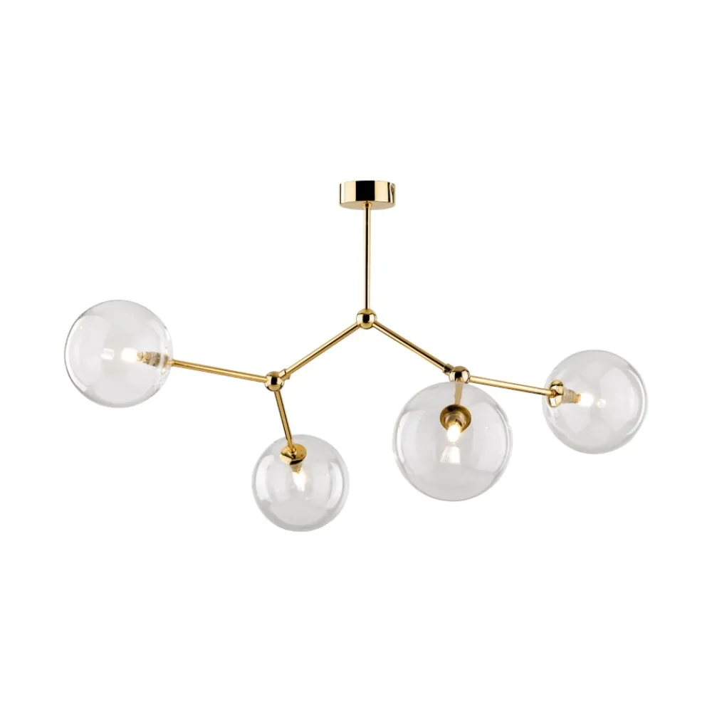 Plafoniere Moderne-Selezionato da Mazzolaluce Plafoniera per cucina moderna oro 4 bocce trasparenti