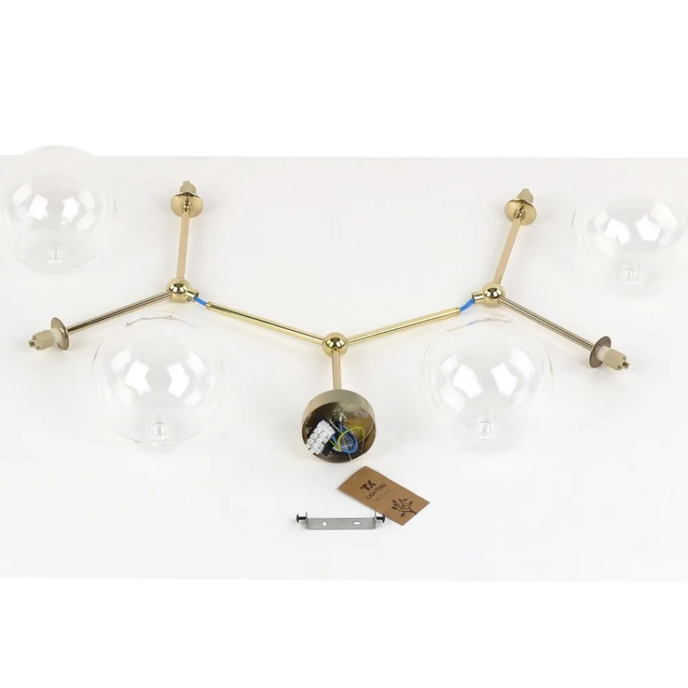 Plafoniere Moderne-Selezionato da Mazzolaluce Plafoniera per cucina moderna oro 4 bocce trasparenti