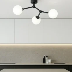 Plafoniere Moderne-Selezionato da Mazzolaluce Plafoniera per cucina moderna nero 3 bocce bianche