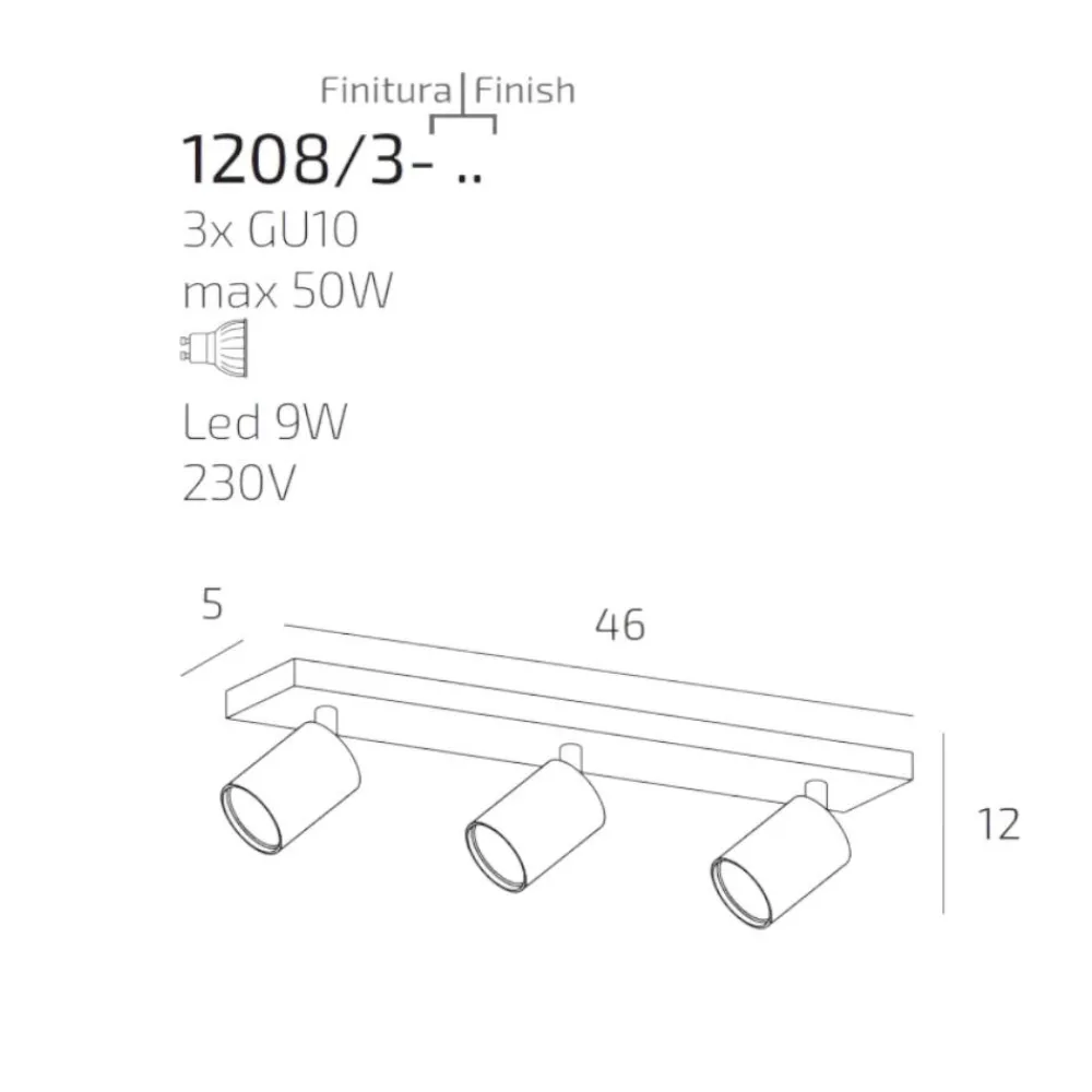 Plafoniere Moderne-Top Light Plafoniera per cucina moderna nera 3 luci orientabili toplight