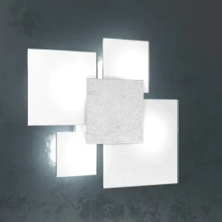 Plafoniere Moderne-Top Light Plafoniera per cucina moderna vetro bianco foglia argento rettangolare