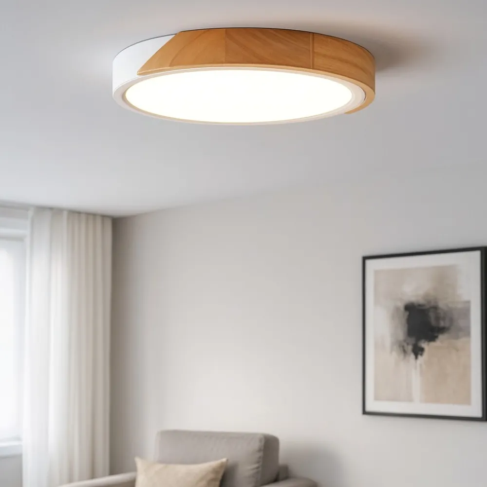 Plafoniere Moderne-Selezionato da Mazzolaluce Plafoniera per cucina rotonda bianca legno led 20w 3000k dimmerabile