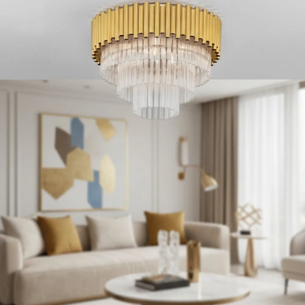 Plafoniere Moderne-Selezionato da Mazzolaluce Plafoniera per salotto stile contemporaneo oro con cristalli 50cm