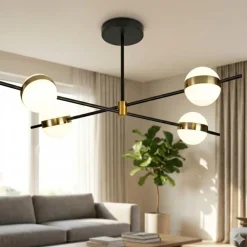 Plafoniere Moderne-Selezionato da Mazzolaluce Plafoniera per soggiorno contemporaneo nero oro con sfere led 3000k