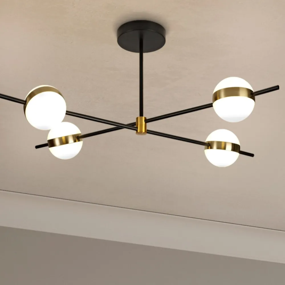 Plafoniere Moderne-Selezionato da Mazzolaluce Plafoniera per soggiorno contemporaneo nero oro con sfere led 3000k