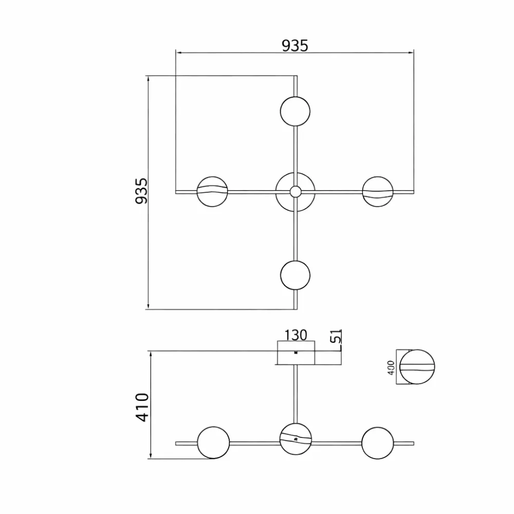 Plafoniere Moderne-Selezionato da Mazzolaluce Plafoniera per soggiorno contemporaneo nero oro con sfere led 3000k