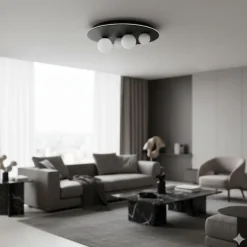 Plafoniere Moderne-Selezionato da Mazzolaluce Plafoniera per soggiorno led 3000k nera sfere vetro opaco 62cm