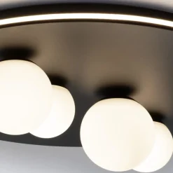 Plafoniere Moderne-Selezionato da Mazzolaluce Plafoniera per soggiorno led 3000k nera sfere vetro opaco 62cm