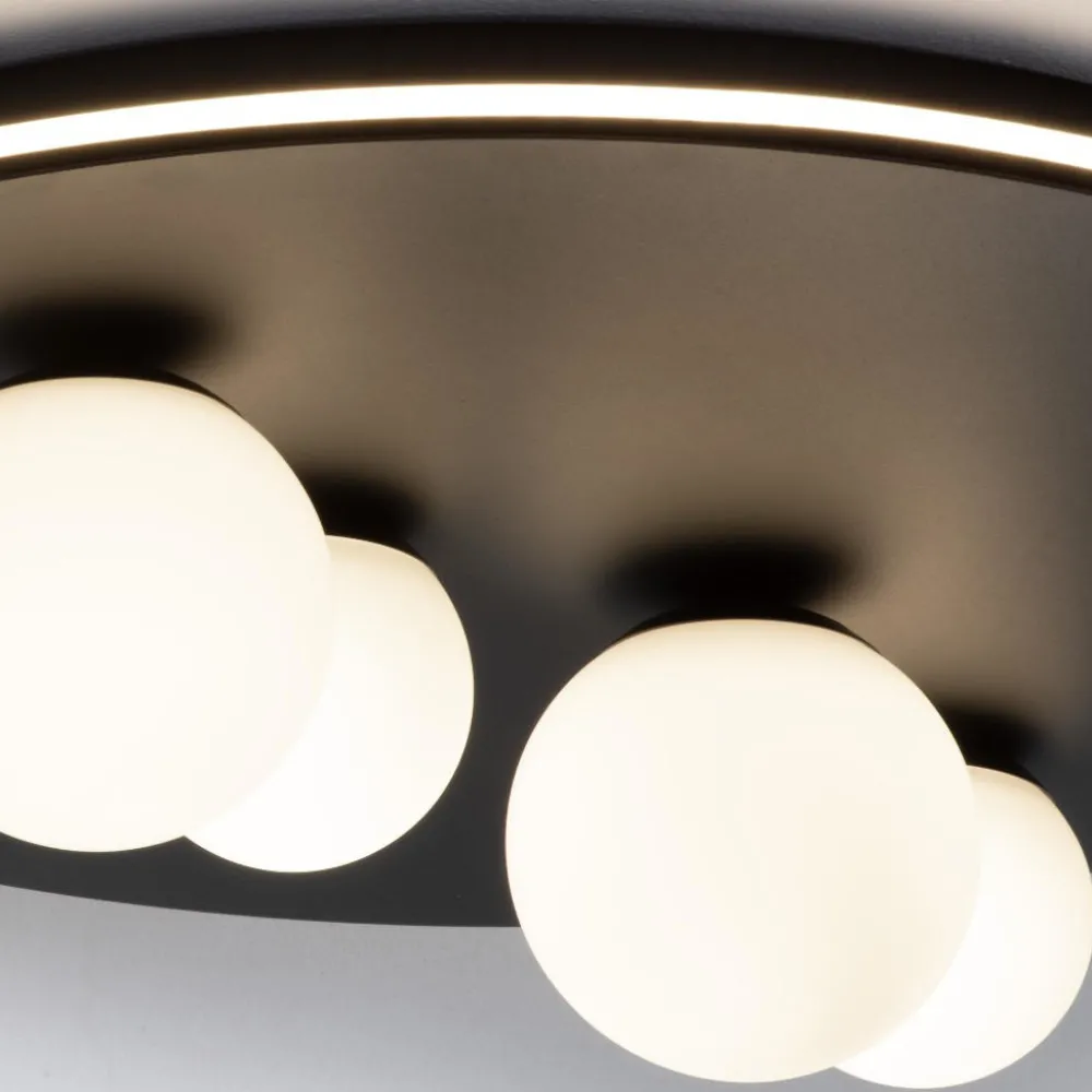 Plafoniere Moderne-Selezionato da Mazzolaluce Plafoniera per soggiorno led 3000k nera sfere vetro opaco 62cm