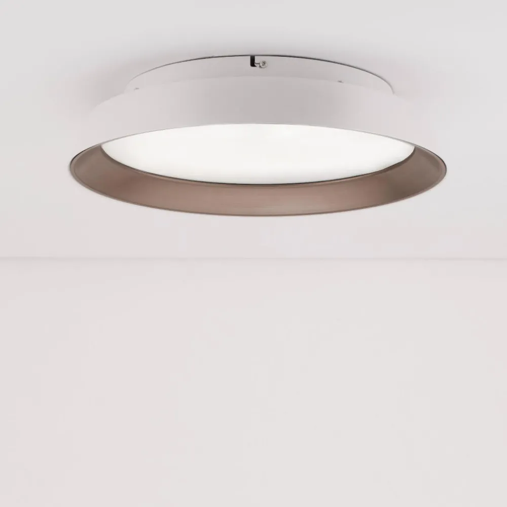 Plafoniere Moderne-Selezionato da Mazzolaluce Plafoniera per soggiorno moderna bianca e caffe tonda led 3000k dimmerabile