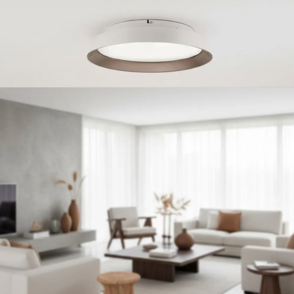 Plafoniere Moderne-Selezionato da Mazzolaluce Plafoniera per soggiorno moderna bianca e caffe tonda led 3000k dimmerabile