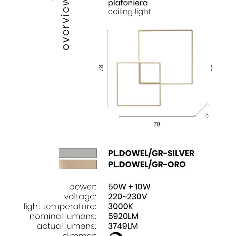 Plafoniere Moderne-Ondaluce Plafoniera pl dowel gr oro led 60w 3000k design minimal
