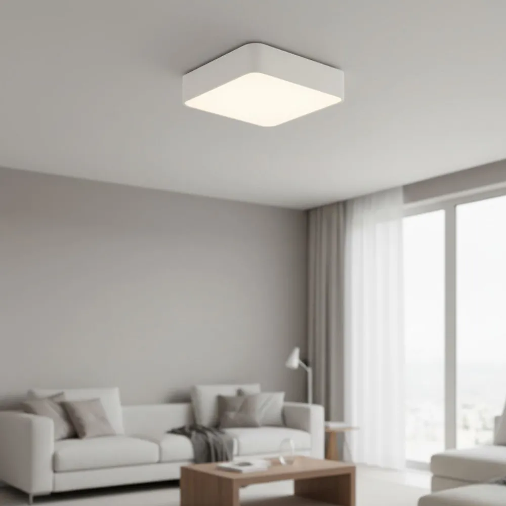 Plafoniere Moderne-Selezionato da Mazzolaluce Plafoniera quadrata bianca 36cm per soggiorno
