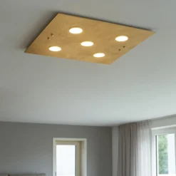 Plafoniere Moderne-Top Light Plafoniera quadrata foglia oro 5 luci gx53