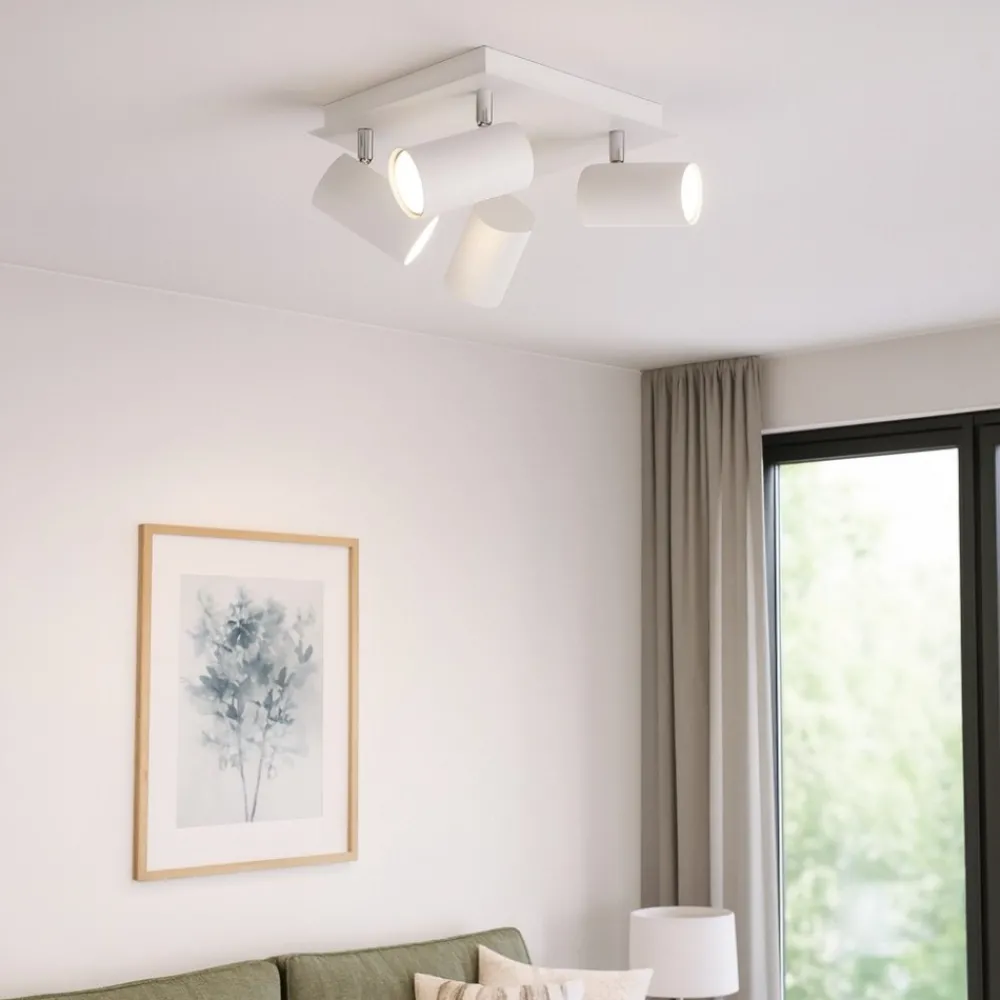 Plafoniere Moderne-Selezionato da Mazzolaluce Plafoniera quadrata moderna bianca con 4 faretti orientabili