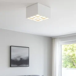 Plafoniere Moderne-Selezionato da Mazzolaluce Plafoniera quadrato da soffitto 4 luci in gesso bianco
