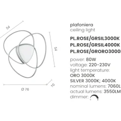 Plafoniere Moderne-Ondaluce Plafoniera rose gr grigio design led moderna