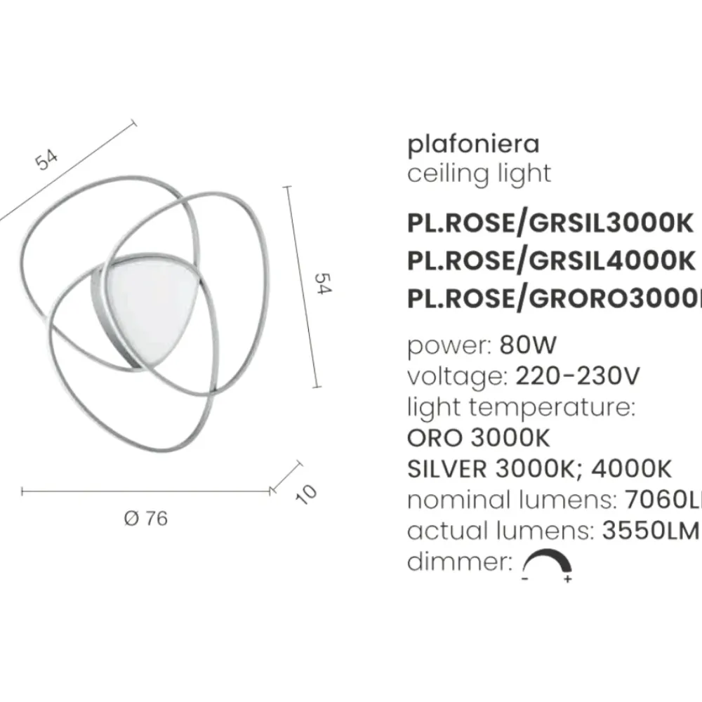 Plafoniere Moderne-Ondaluce Plafoniera rose gr grigio design led moderna