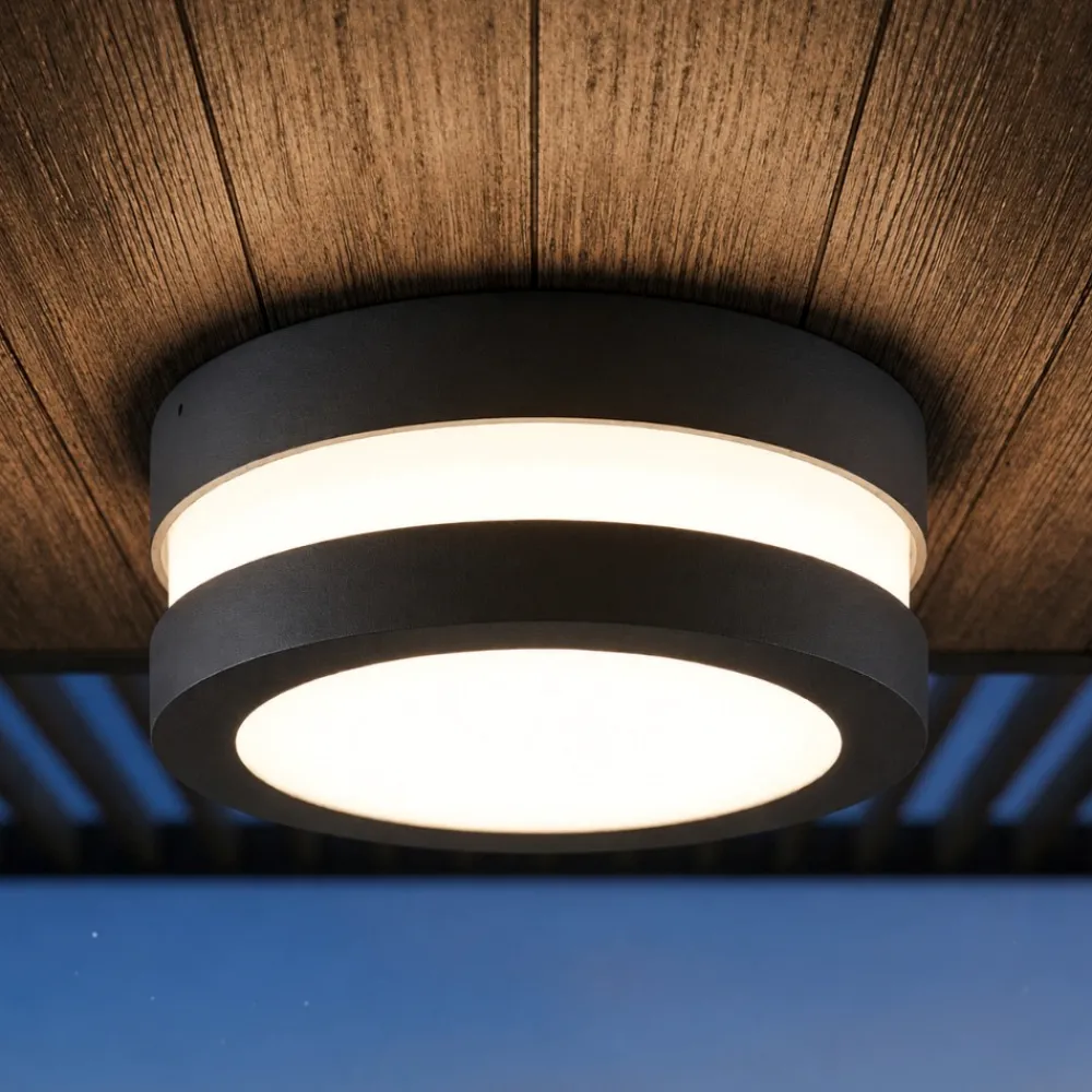 Plafoniere Da Esterno-Top Light Plafoniera rotonda antracite per esterno balcone soho