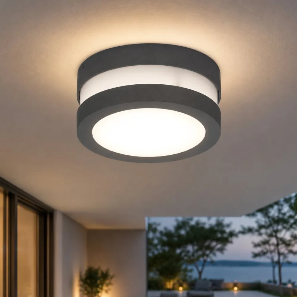 Plafoniere Da Esterno-Top Light Plafoniera rotonda antracite per esterno balcone soho